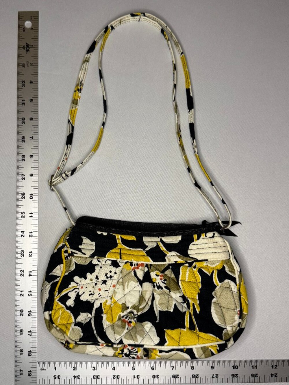 Vera Bradley Frannie Crossbody Bag Retired Dogwood Pattern Black Yellow Floral